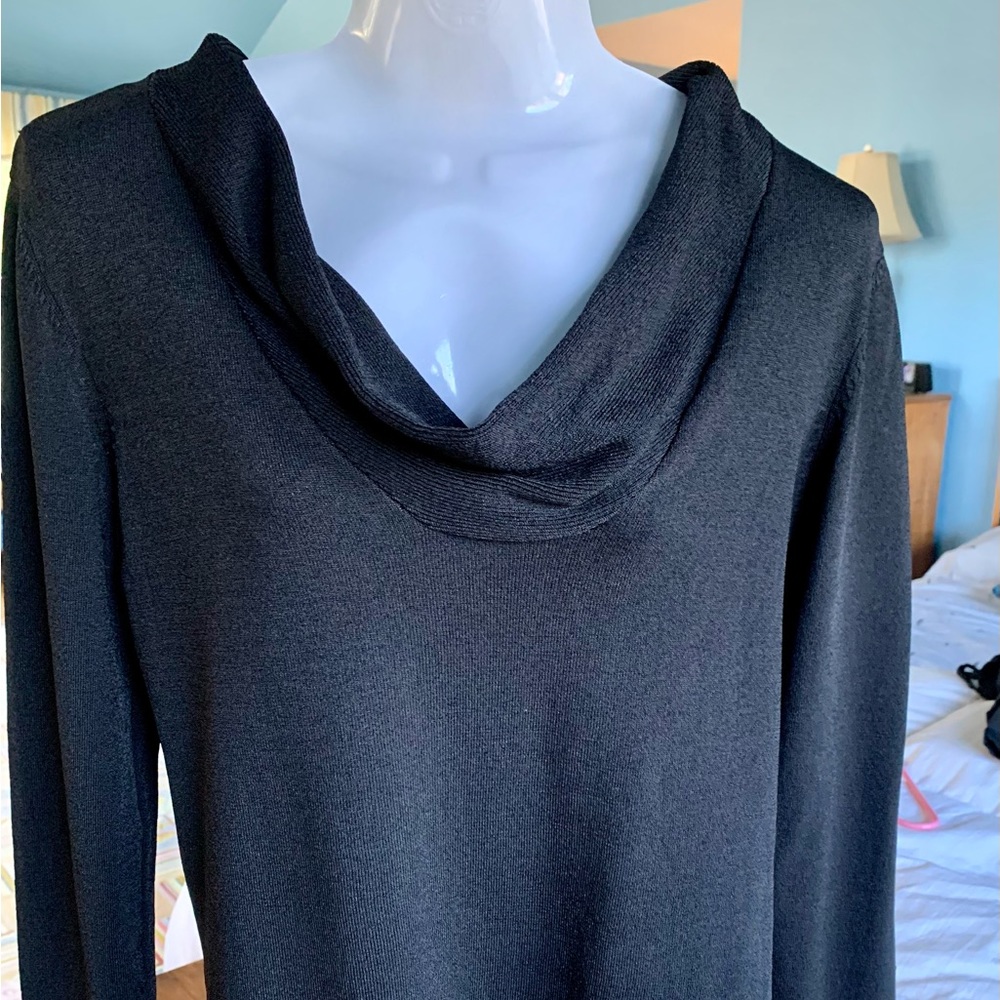 INC-International Concepts Black Cowell Neck Top, Size Large.